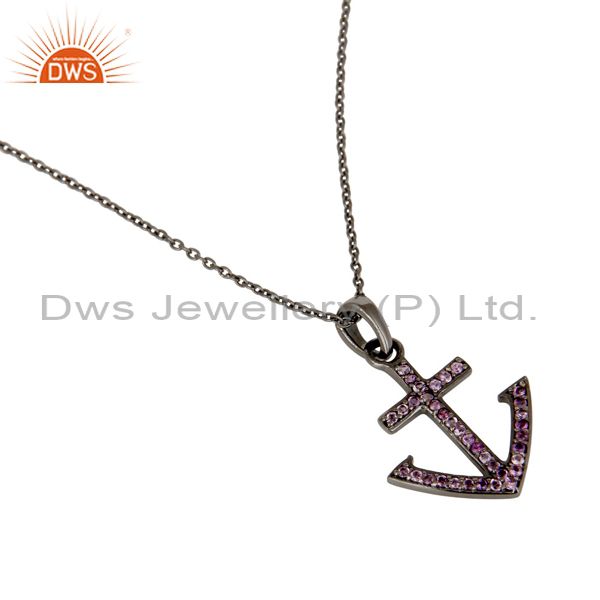 Wholesalers Black Oxidized With Amethyst Christmas Design Sterling Silver Pendant Necklace