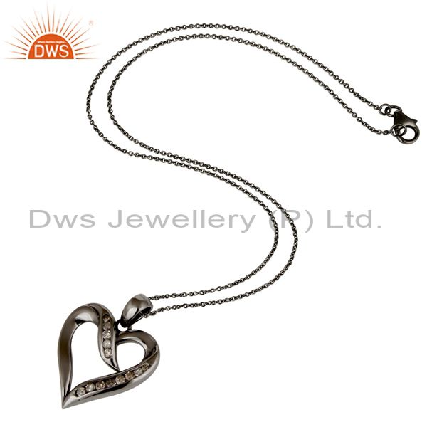 Exporter Heart Design Sterling Silver Pendant Necklace With Black Oxidized and Diamond