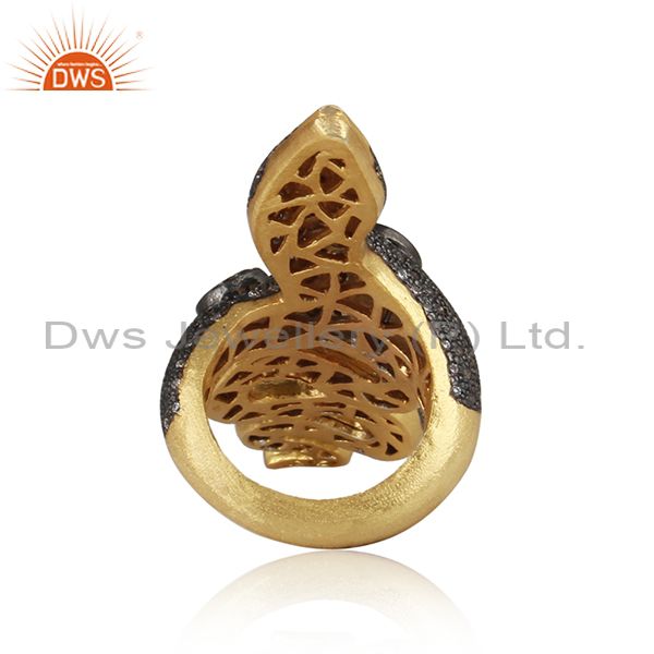 Snake design artisan yellow gold and black rhodium on silver ring
