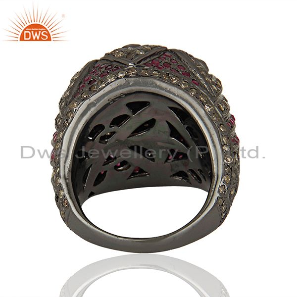 Wholesalers 925 Silver Pave Diamond Ruby Gemstone Antique Ring Manufacturer