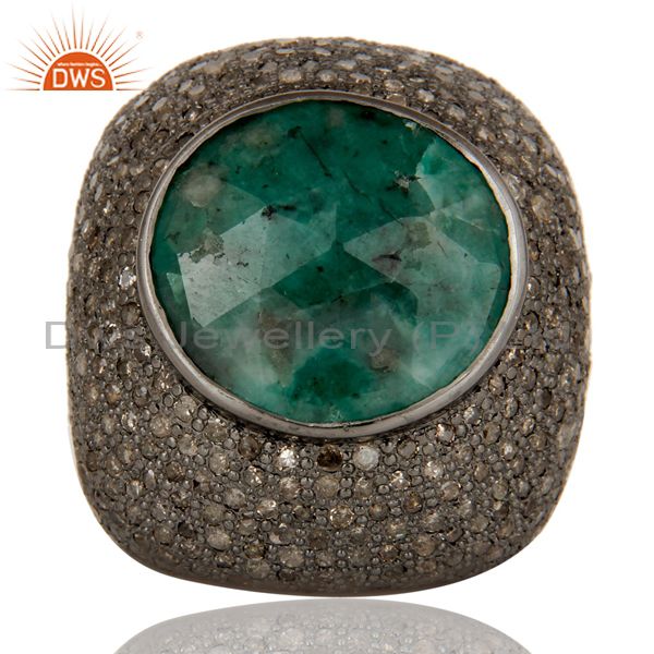 Wholesalers .925 Sterling Silver 18k Gold Emerald Pave Diamond Designer Wedding Ring Jewelry