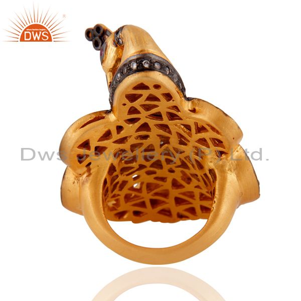Wholesalers 18k Yellow Gold Plated 925 Sterling Silver Simulated Diamond Peacock Design Ring