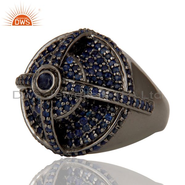 Wholesalers Victorian Estate Style Pave Set Natural Blue Sapphire Gemstone Silver Dome Ring