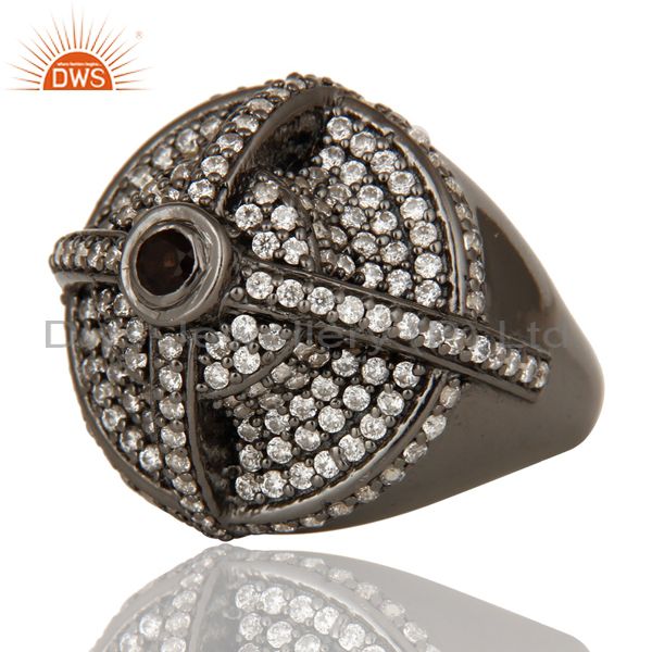 Wholesalers Victorian Estate Style Pave Set White CZ and Smokey Gemstone Silver Dome Ring