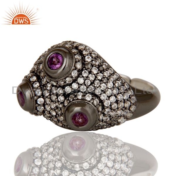 Wholesalers Amethyst and White Zircon Victorian Estate Style Sterling Silver Ring
