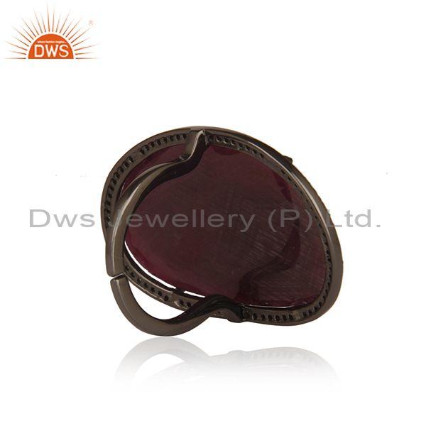 Wholesalers Natural Ruby and Pave Diamond Black Oxidized Sterling Silver Ring