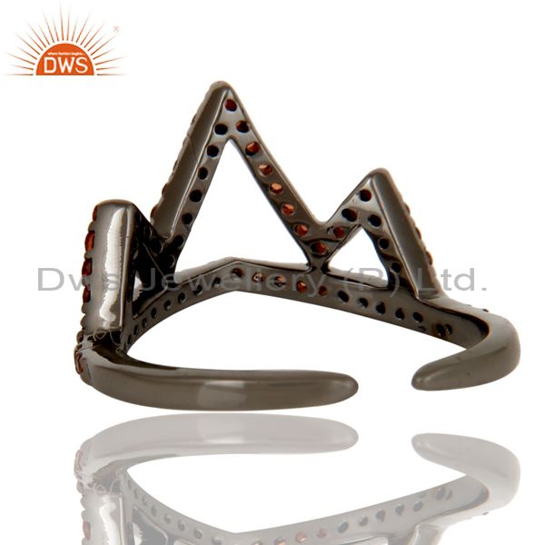 Garnet Sterling Silver Black Oxidized Crown Design Midi Ring