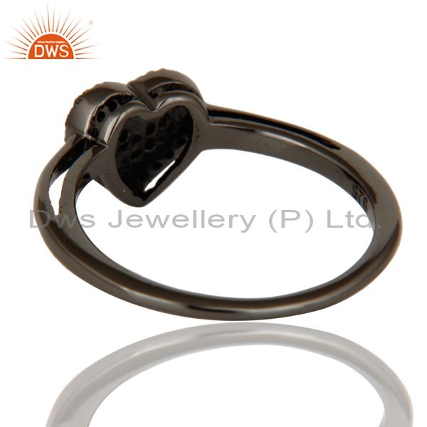 Wholesalers Diamond Heart Shape Love Ring Black Oxidized Sterling Silver Ring