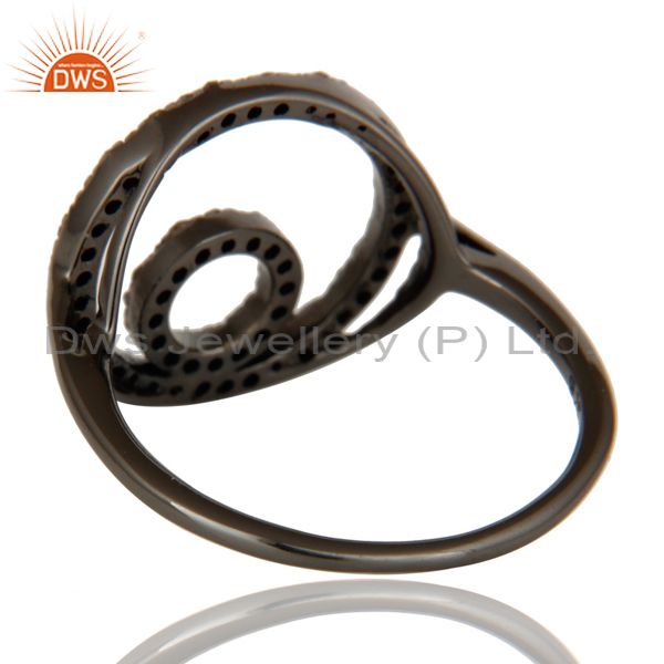 Wholesalers Round Design Pave Diamond Ring Black Oxidized Sterling Silver Loving Ring