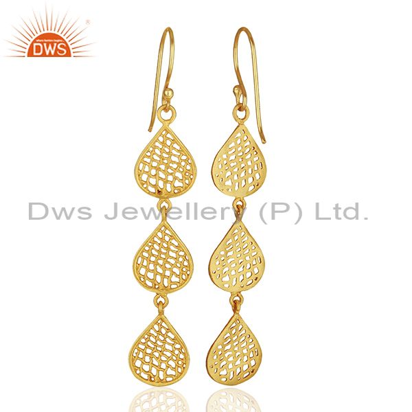Exporter Three Lace Tear Drop Gold Plated Designer Earring