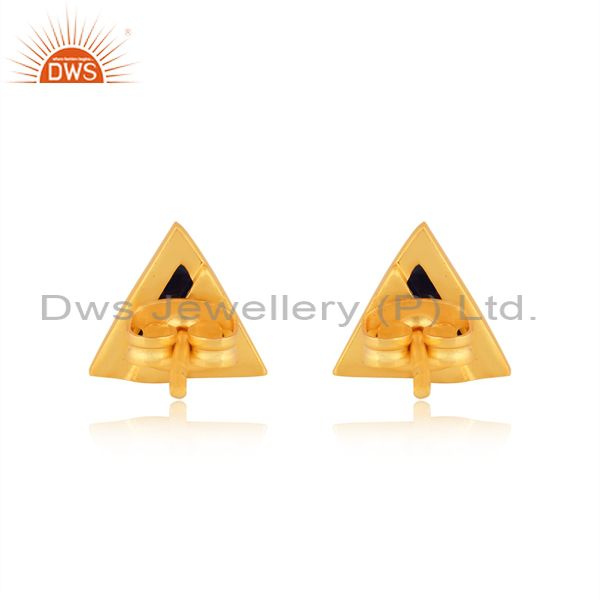 Exporter 18K Yellow Gold Plated Traditional Handmade Lapis Lazuli Studs Brass Earrings