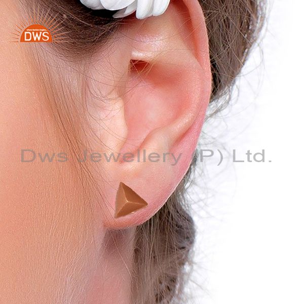 Wholesalers Pyramid Design Rose Gold Plated Brass Fashion Stud Earring Supplier