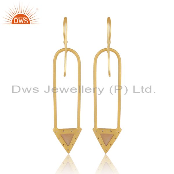 Exporter 18k Gold Plated Moonstone & Zirconia Charm Arrow Design Dangle Brass Earrings