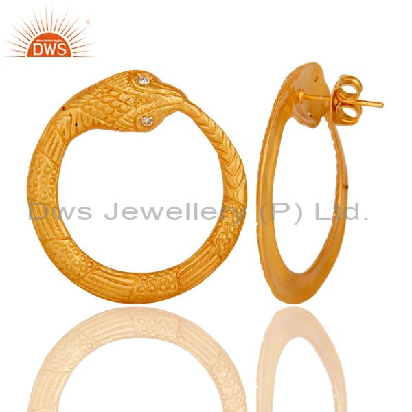 Exporter White Zircon With 18k Gold Plated Round Designer Brass Earrings