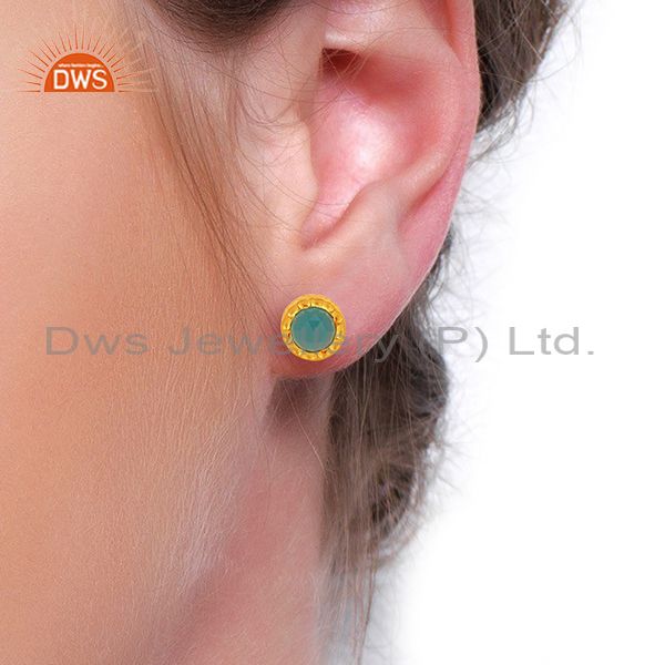 Exporter 18k Gold Plated With Chalcedony Brass Stud Earrings Jewellery