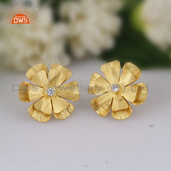 Exporter Floral Design Gold Plated Designer Brass Fashion Stud Earring Supplier