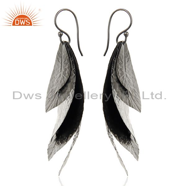 Exporter Black Oxidized Traditional Handmade Textured Leaf Design Dangle Earrings