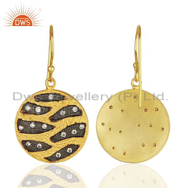 Wholesalers Round Brass Fashion Gold Plated Cz Gemstone Earrings Manufacturers