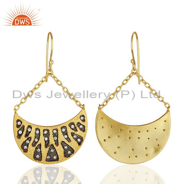 Wholesalers Handmade Two Tone Cz Gemstone Gold Plated Brass Fashion Earrings