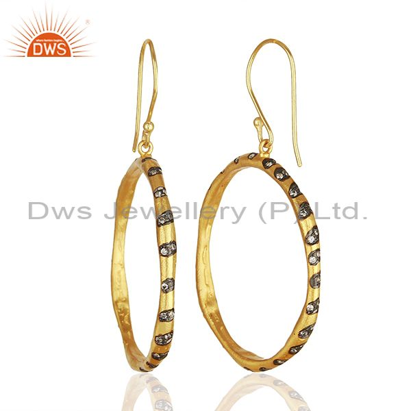 Wholesalers Round Brass Gold Plated Fashion Cz Gemstone Hoop Earrings Wholesalers