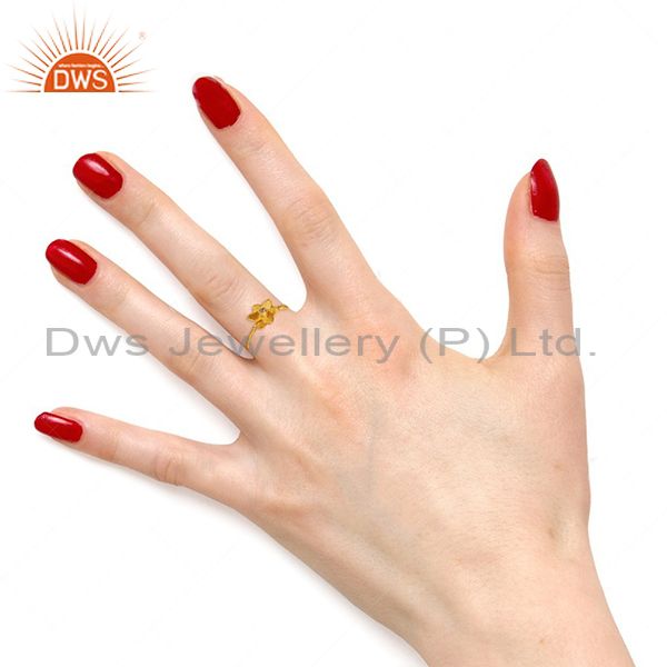 Wholesalers Traditional Handmade Flower Brass Flower Design Ring with 18k Gold Plated