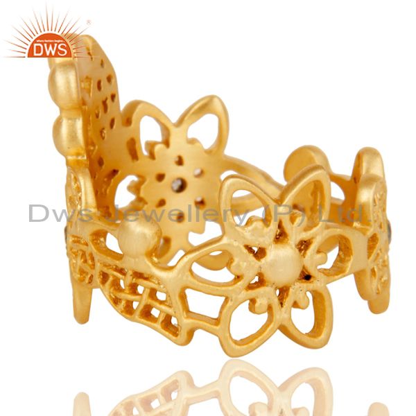 Wholesalers Traditional Handmade 18K Gold Plated White Zirconia Filigree Jewellery Ring