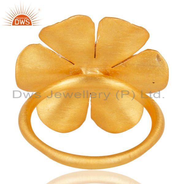 Wholesalers 18K Yellow Gold Plated Traditional Handmade White Zirconia Cocktail Brass Ring
