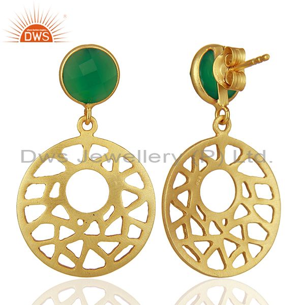 Green Onyx 925 Sterling Silver With 18k Gold Plated Beautiful Designer Earrings