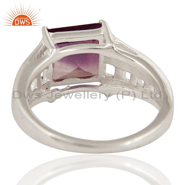 Natural Amethyst Gemstone Square Cut Sterling Silver Ring