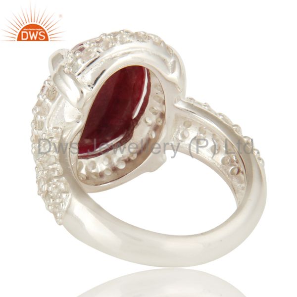 Exporter 925 Sterling Silver Indian Ruby Corundum And White Topaz Statement Ring