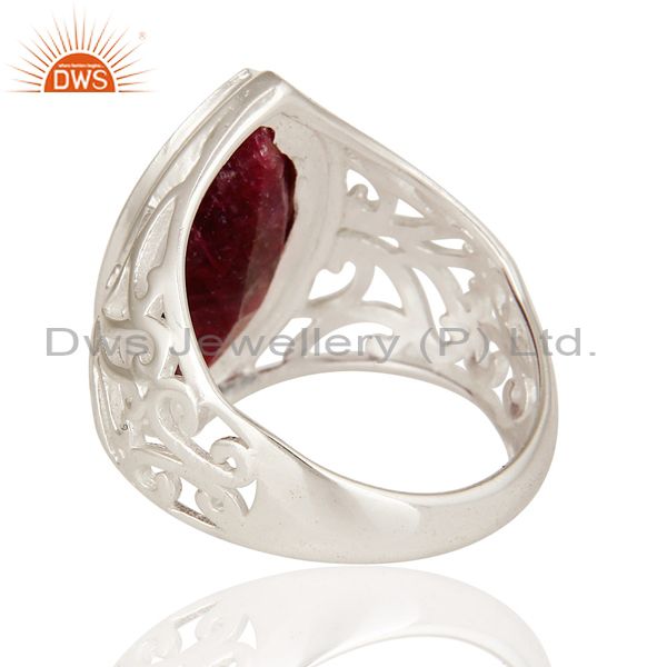 Exporter 925 Sterling Silver Red Ruby Corundum Gemstone Marquise Cut Statement Ring