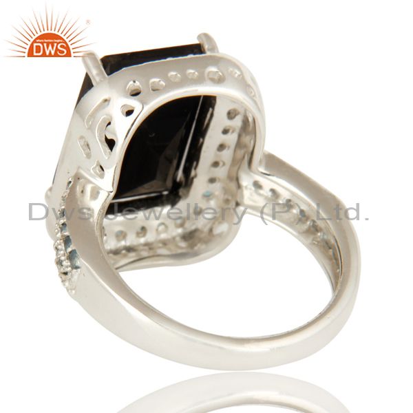 Wholesalers 925 Sterling Silver Black Onyx Solitaire Halo Engagement Ring With Blue Topaz