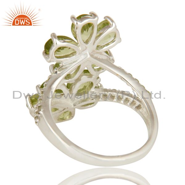 Exporter 925 Sterling Silver Peridot And White Topaz Flower Cocktail Ring