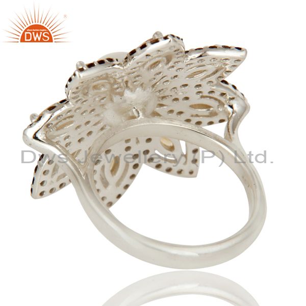 Wholesalers Sterling Silver Pearl Citrine and Smokey Quartz Flower Design Cocktail Ring