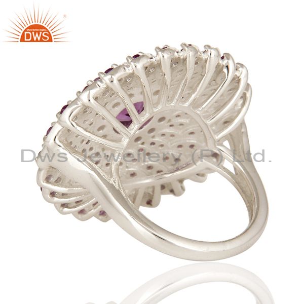 Exporter 925 Sterling Silver Amethyst Gemstone Round Cut Cluster Flower Cocktail Ring
