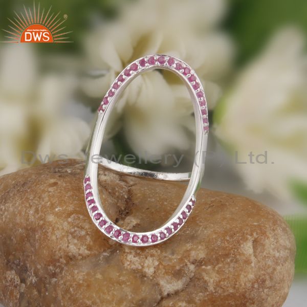 Exporter 925 Sterling Silver Pave Set Natural Ruby Gemstone Modern Infinity Ring