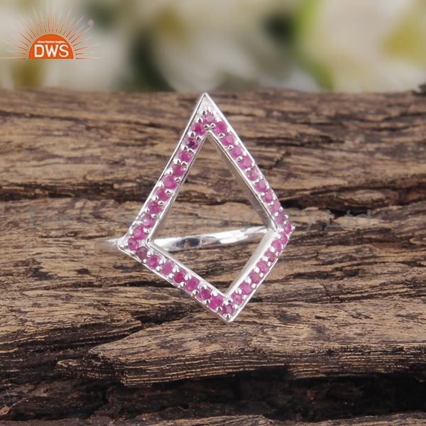 Exporter 925 Sterling Silver Ruby Gemstone Cutout Ring