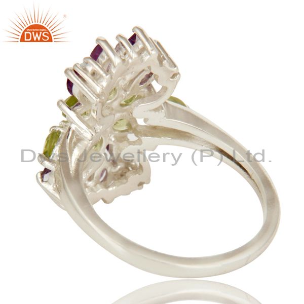 Exporter 925 Sterling Silver Amethyst And Peridot Gemstone Cluster Statement Ring