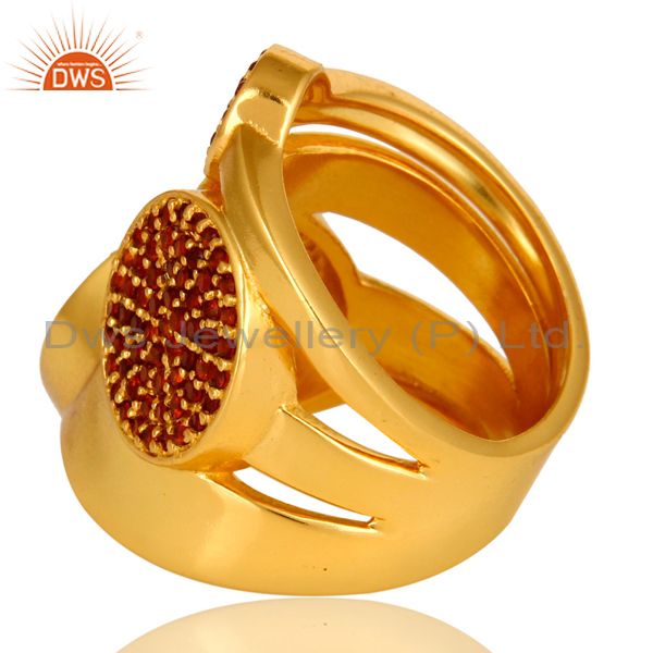 Wholesalers High Polish 14K Yellow Gold Plated Brass Garnet Gemstone Designer Fashion Ring