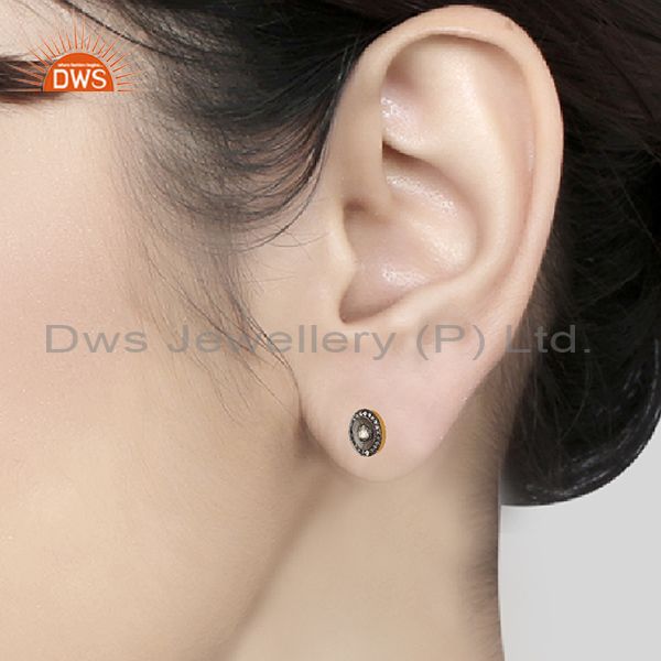 Exporter 18K Yellow Gold Plated Sterling Silver Cubic Zirconia Vintage Style Stud Earring
