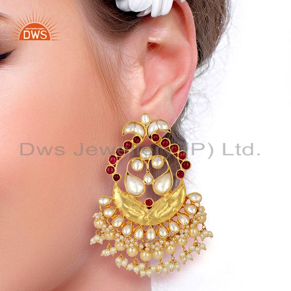 Wholesalers Kundan Polki With Pearl Drop 925 Sterling Silver Indian Traditional Jewelry