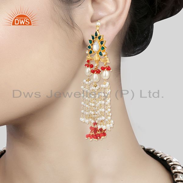 Exporter Indian Traditional Kundan Meena Pearl 925 Silver Earring Manufacturer