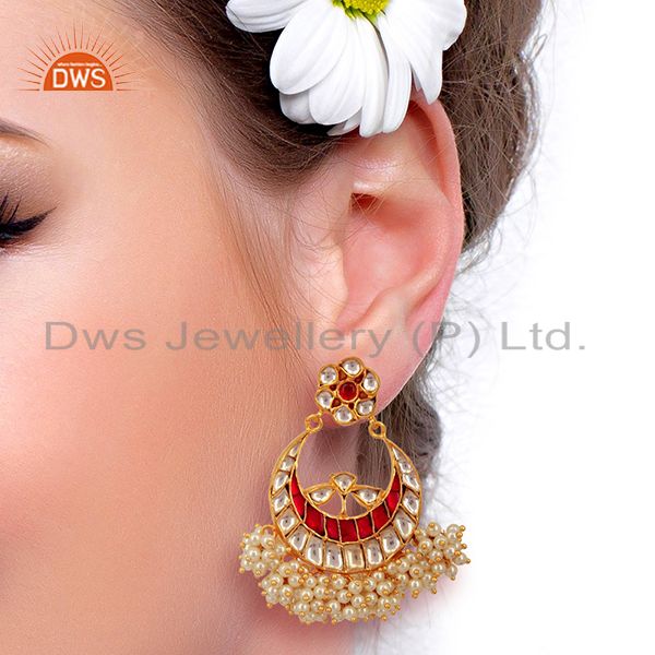 Wholesalers Kundan Polki 925 Sterling Silver Gold Plated ChandBali Earring Wholesale Jewelry