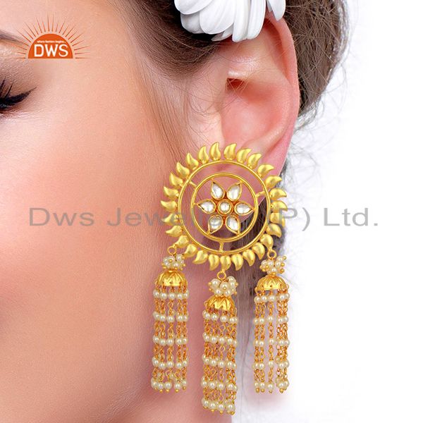 Wholesalers Kundan Polki With Multiple Jhumkas Sterling Silver Gold Plated Earring Jewelry