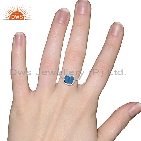 Exporter Blue Chalcedony Stackable 925 Sterling Silver Ring Gemstone Jewelry