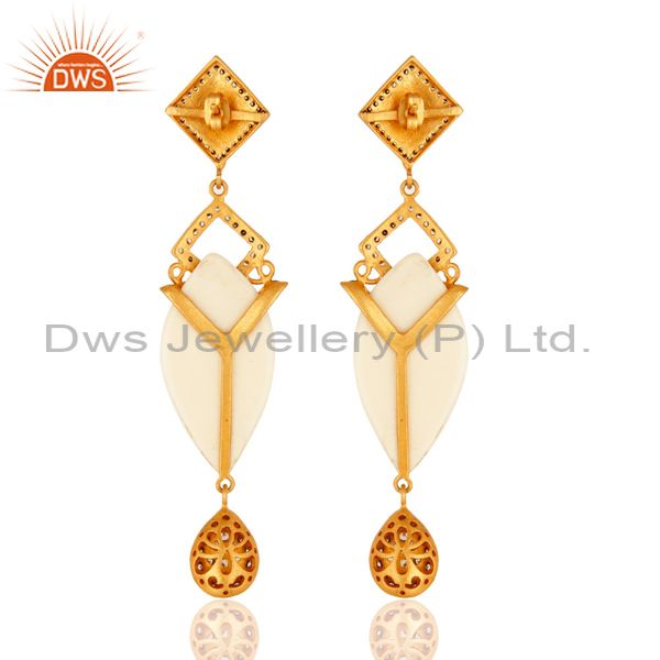 Wholesalers Gold Plated Crystal Cubic Zirconia Polki Victorian Estate Style Dangle Earrings