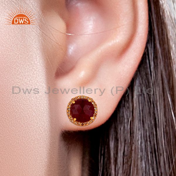 Exporter Natural Ruby Pave Diamond 925 Silver Stud Earrings Manufacturer