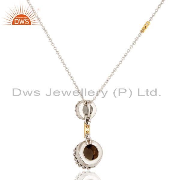 Wholesalers 18K Yellow Gold Smoky Quartz And Natural Diamond Pendant With Chain
