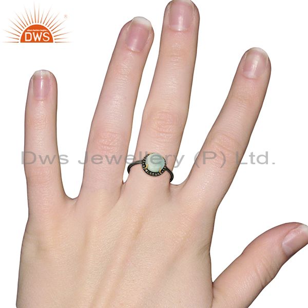 Wholesalers 14k Gold Rhodium Plated Silver Larimar Diamond Ring Jewelry Supplier