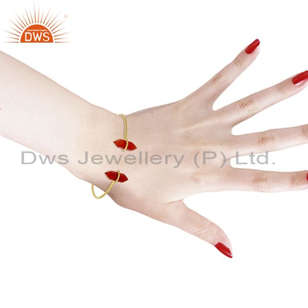 Wholesalers Red Onyx Terminated Pencil Point Openable Gold Plated Silver Bangle
